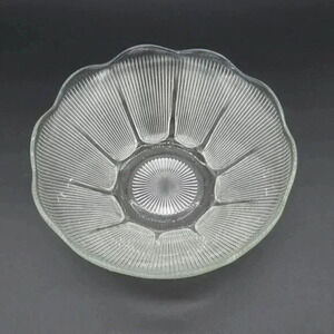 Vintage 1940's ribbed depression glass fruit bowl, RARE ribbed fluted glass 8" b
